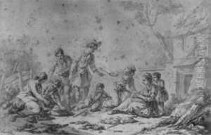 Landliche Szene Vor Einem Bauernhaus. Signiert Unten Links: Clermont. Feder Und Tuschpinsel In Grau, Mit Schwarzer Tuschlinie Umrandet, Auf Papier. H 27,6; B 41 Cm. Stark Stockfleckig. Clermont War Ein Fruchtbarer Maler Und Zeichner. Er Schuf U.a. Die