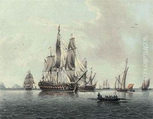 Ships Of The Fleet And Other Smaller Vessels Becalmed Off Theneedles by John the Younger Cleveley