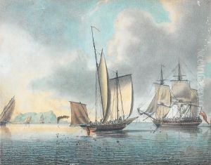 A Three-masted Naval Lugger Approaching An English Frigate Off Gibraltar