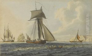 Taking Crew To An English Frigate, Near The Needles, Isle OfWight by Robert Cleveley