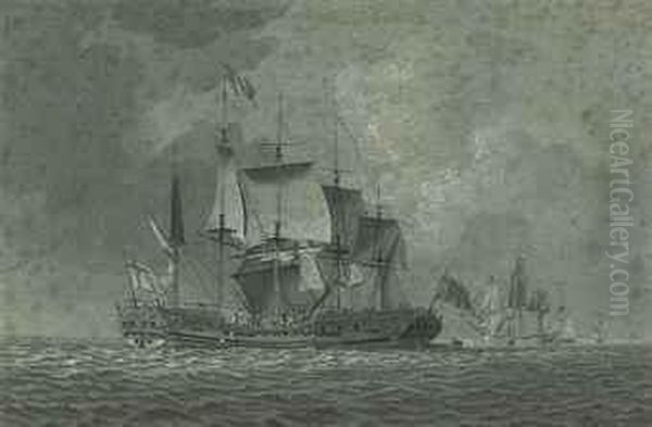 An Admiralty Yacht Coming Alongside A Man-o'war Which Has Hove-toto Await Her Arrival, With Other Vessels Beyond - view 1