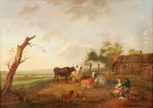 Figures And Cattle By A Farmstead