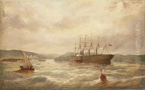 'atlantic Cable Expedition' July 28 1866, S.s. Gt. Eastern At Mark Buoy Preparing To Land The Shore End Cable At 'heart's Content'. Sir Saml. Canning Chief Of The Expedition - view 1