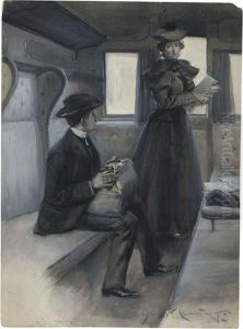 Conversation In A Train Berth by Benjamin West Clinedinst