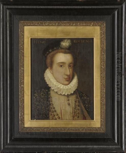 Portrait Of A Gentleman, Traditionally Identified As Henry Ii, King Of Navarre, Bust-length, In A Black And Gold Embroidered Coat And A White Ruff, With A Gold Necklace And A Black And Gold Embroidered Plumed Cap - view 1