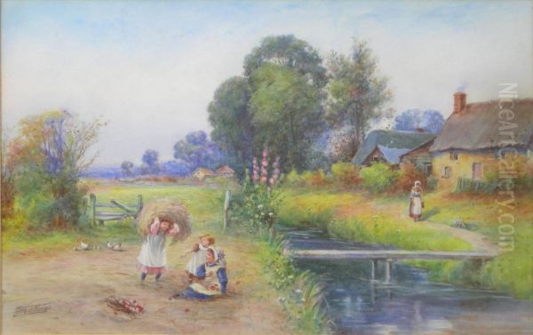 Children Playing By A Stream - view 1