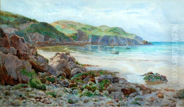 'pembroke Bay' Rocky Coastal Scene With Figure In A Small Boat - view 1