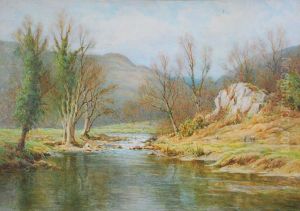 Sheep In A Winter Lakeland River Landscape by Tom Clough