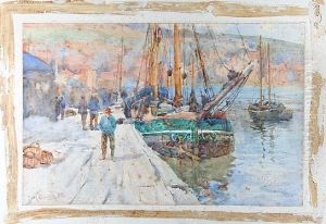 A Quayside And Fishing Boats by Tom Clough