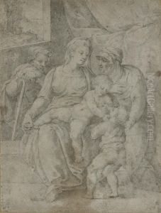 The Holy Family With Saint Elizabeth And The Infant Baptist by Giorgio-Giulio Clovio