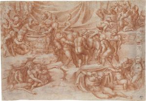 A Bacchanal Of Children, After Michelangelo by Giorgio-Giulio Clovio