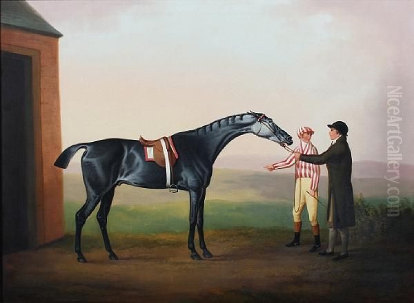 Racehorse With Rider And Groom - view 1