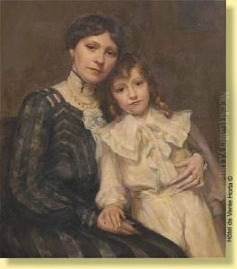 Portrait De Jeune Fille Avec Sa Mere by Andre Cluysenaar
