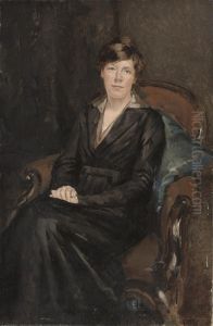 Portrait Of A Lady, Seated Half-length, In A Black Dress And Whiteshirt by Andre Cluysenaar