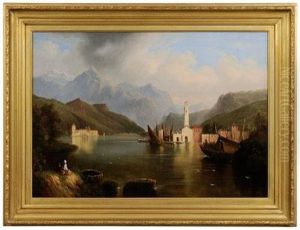 Italian Lake Withfigures And Boats by Edmund C. Coates