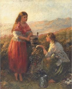 Country Girls Conversing By A Well by Edward John Cobbett