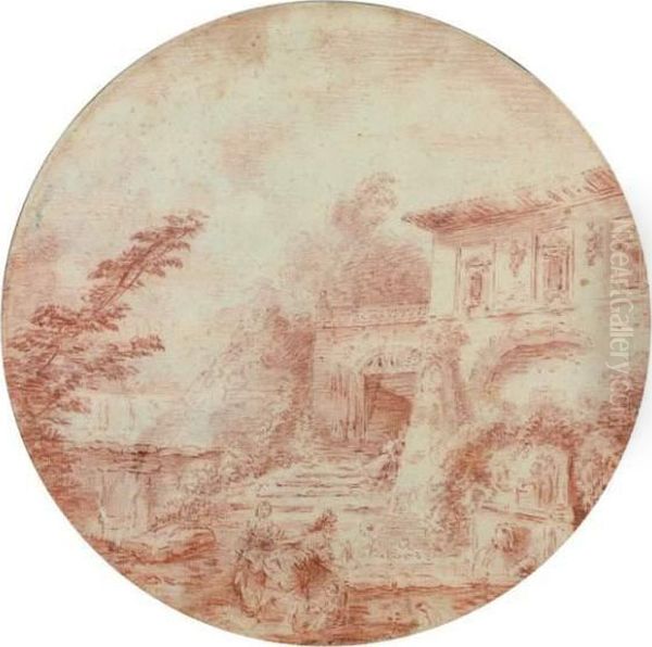 Lot 98 : Attribue A Charles Nicolas Cochin - Lavandieres Pres D'une Villa Italienne - view 1
