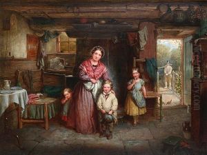 Leaving Home, A Cottage Interior With Motherand Children by Edwin Cockburn