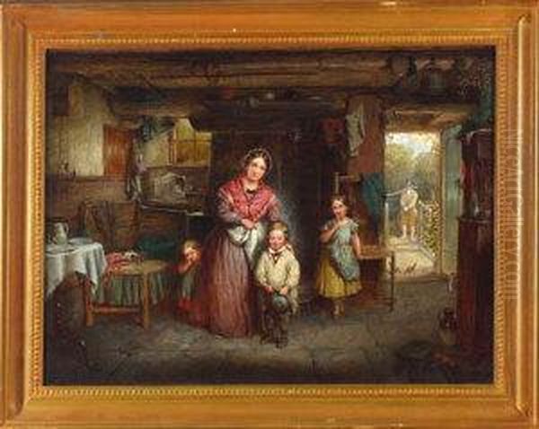 "leaving Home" - A Cottage Interior With A Mother Saying Goodbye Toher Small Sone - view 1