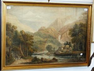 A Mountainous River Landscape by Cockburn, James Pattison