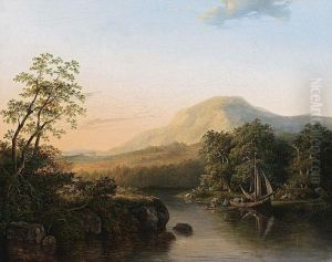 Moored Sailingvessel In An Evening Landscape