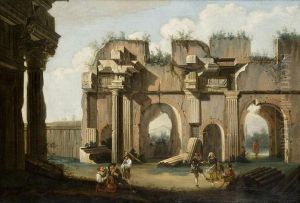 Capriccio Architettonico Con La Basilica Di Massenzio E Figure Di Popolani Che Suonano E Danzano In Primo Piano