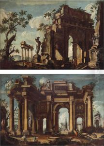 A Capriccio Of A Classical Ruin With Figures; And A Capriccio Withfigures Admiring A Sculpture Near A Classical Arch