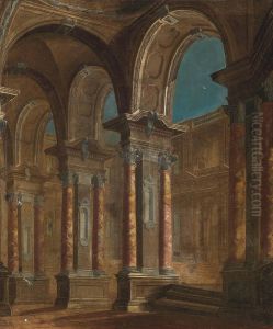 An Architectural Capriccio Of A Palace Courtyard by Viviano Codazzi