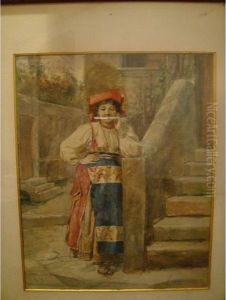 Portrait De Femme A La Coiffe Rouge Et Au Collier by Victoriano Codina Y Langlin