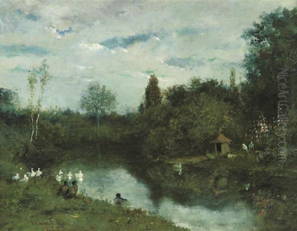 Ducks On The River; And Washerwomen By A Pond - view 1
