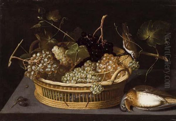 Natura Morta Con Cesta D'uva E Due Uccelli - view 1