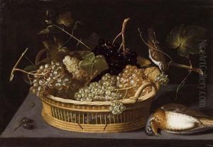 Natura Morta Con Cesta D'uva E Due Uccelli by Francesco Codino