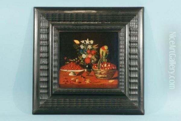 Still Life Of Flowers, Fruit, Parrots, Small Birds And Shells - view 1