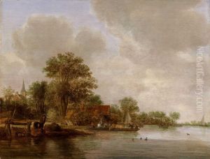 Flusslandschaft Mit Beladener Bootsfahre by Jan Coelenbier