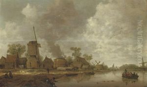 A River Landscape With Figures Near A Windmill And Lime Kilns