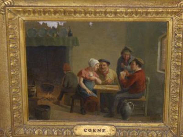 Figures Playing Cards In An Interior, Another Watchinga Cooking Vessel Over A Fire - view 1
