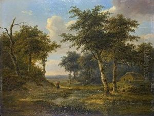 Bewaldete Flusslandschaft Mit Bauernhaus Und Staffagefiguren by Jean-Baptiste Coene