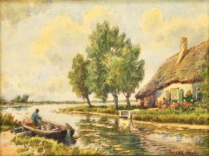Paisagem - Casa E Figuras Junto A Rio by Bernardus Franciscus Coesel