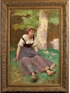 Jeune Paysanne Sous Un Arbre by Charles Alexandre Coessin de la Fosse