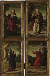 Two Wings Of An Altarpiece: Saint Anne And The Virgin Mary; Andmary Magdalene And Saint Peter by Marcellus Coffermans