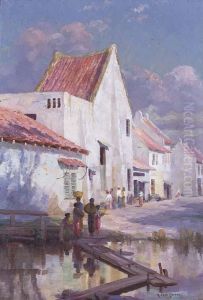 Floating Bridge Over The Lygergract by Alfred J. Coffey