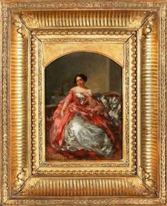 Femme Habillee De Rose Assise Dans Un Salon