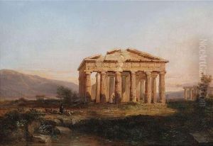 Temples Of Paestum At Evening Light by Jules Louis Phillipe Coignet
