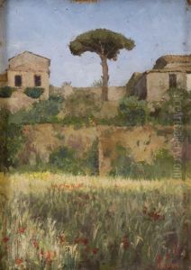 Paesaggio Romano Con Campo Di Papaveri by Domenico Colao