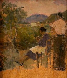 Paesaggio Al Tramonto Con Uomo E Donna by Domenico Colao