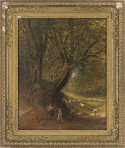 Figures Conversing On A Woodland Path by Alfred Benjamin Cole