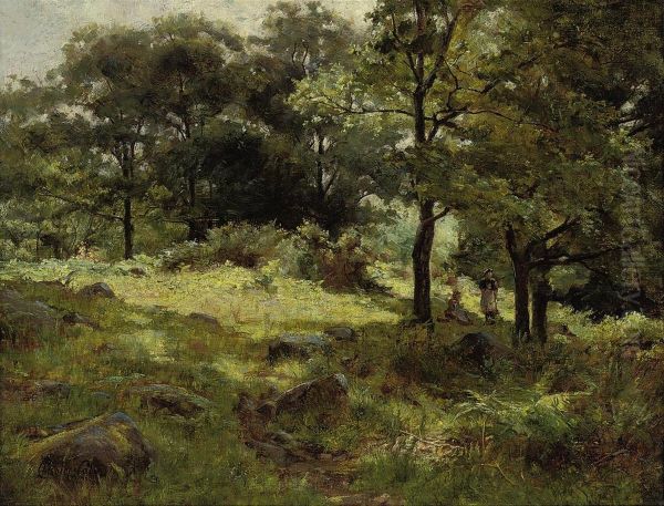 Figures In A Wooded Landscape Near Llanbedr, Conway, Wales - view 1