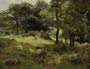 Figures In A Wooded Landscape Near Llanbedr, Conway, Wales by Chisolm Cole