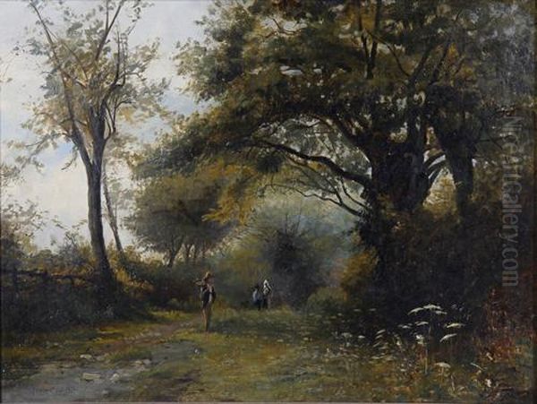Figures Picking Wood By A Stream - view 1