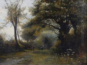 Figures Picking Wood By A Stream